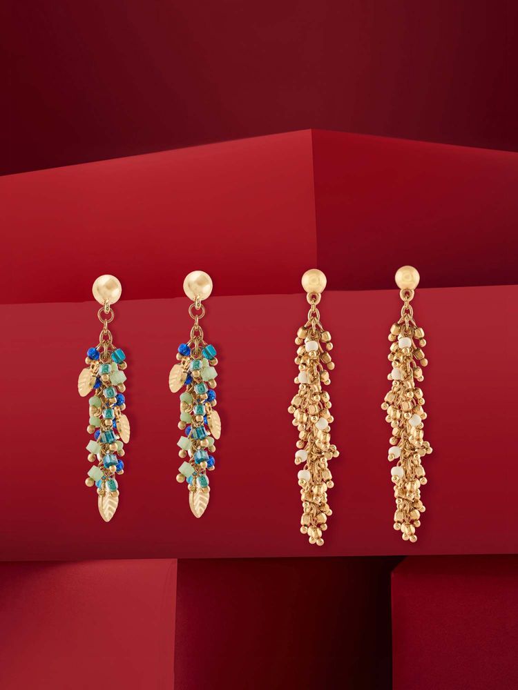 Zaveri Pearls Multi-Color Beads Contemporary Drop Earrings (Pack of 2)-image-3