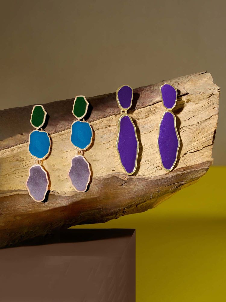 Zaveri Pearls Multi-Color Enamel Contemporary Drop Earrings (Pack of 2)-image-26