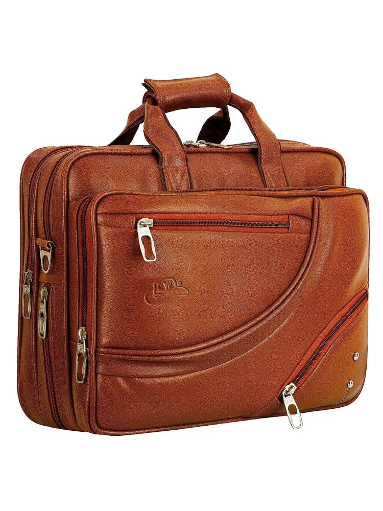 Leather World 15.6 inch Brown Laptop Expandable Messenger Shoulder Office Bag (M)