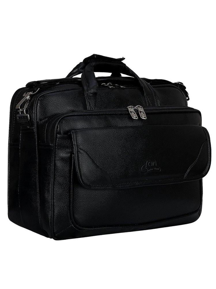 Leather World 15.6 inch Black Laptop Expandable Messenger Shoulder Office Bag (M)