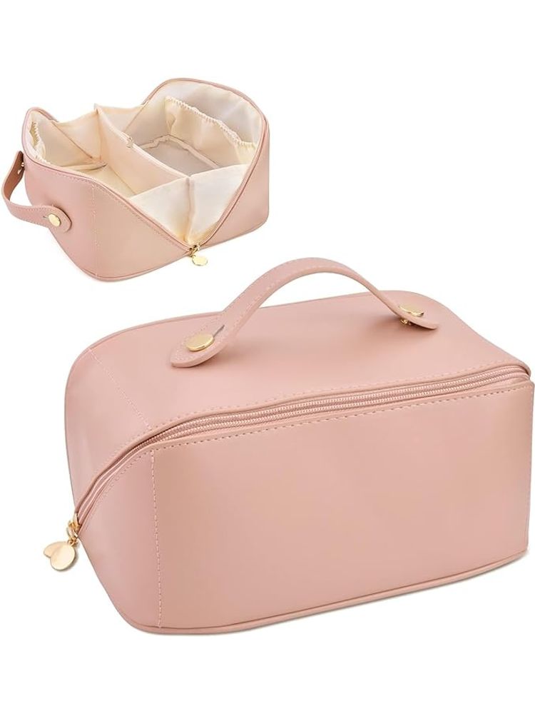 Bronson Professional Travel Makeup Bag Cosmetic Storage Faux Leather Vanity Pouch - Pink