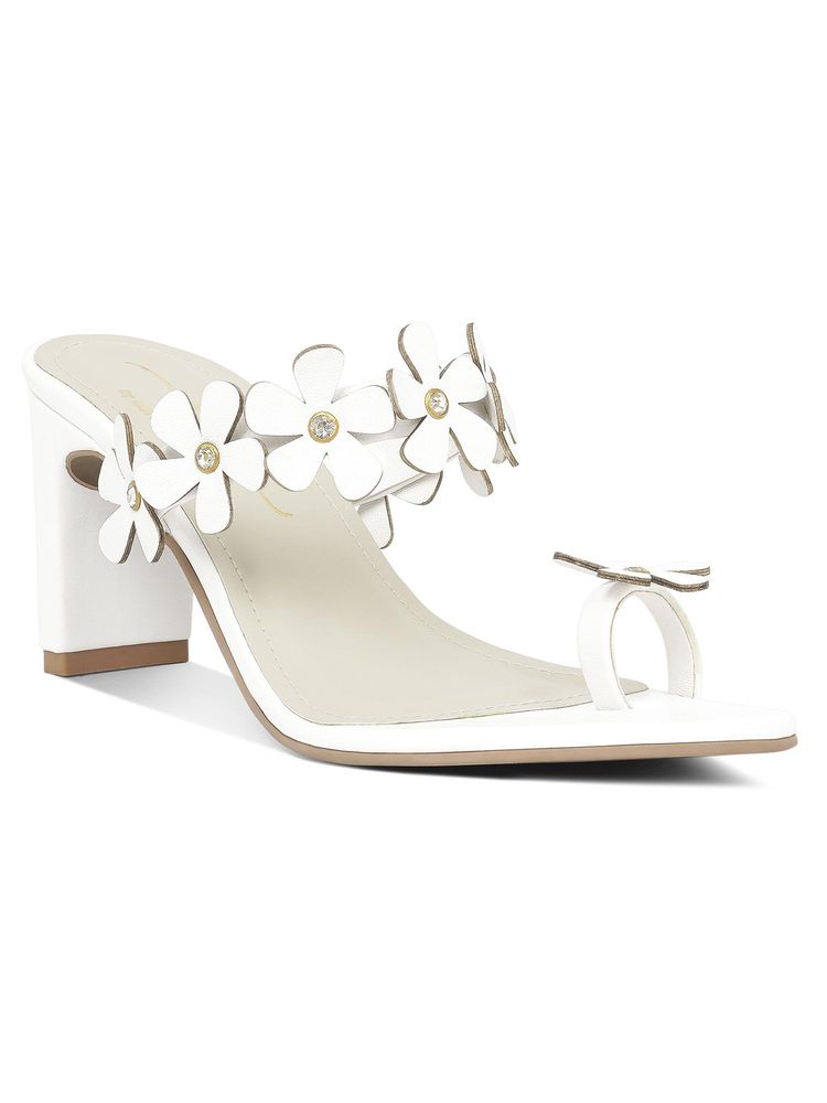 London Rag Women Floral Applique Slip-On Block Sandal Heels - White-image-44
