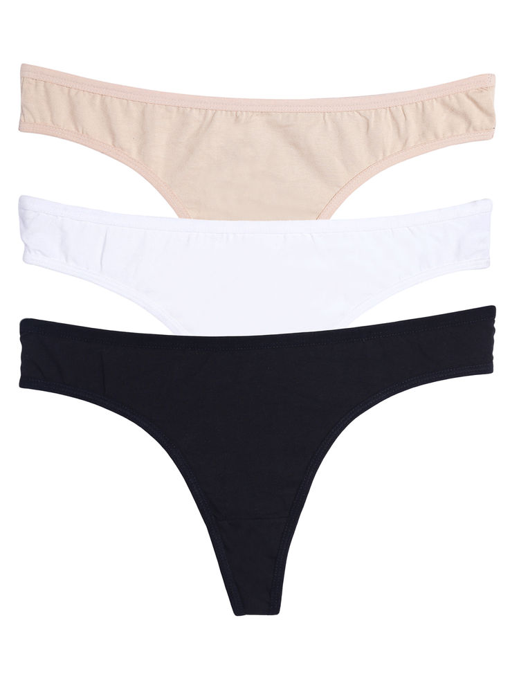 Leading Lady Everyday Cotton Low-rise Solid Thongs Pack Of 3 - Multi-Color