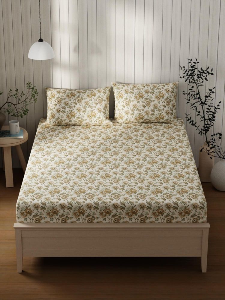 KOPA Green Floral Cotton Bedsheet with 2 Pillow Covers (Double)-image-37
