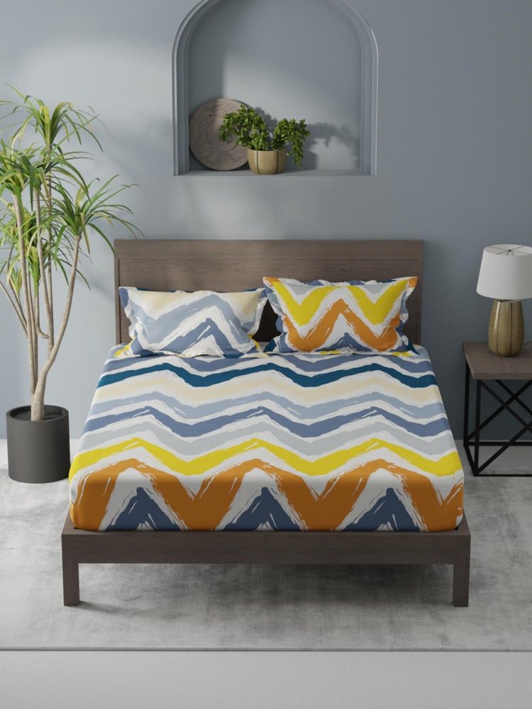 KOPA Multi-Color Geometric Micro Bedsheet with 2 Pillow Covers (Double)-image-33