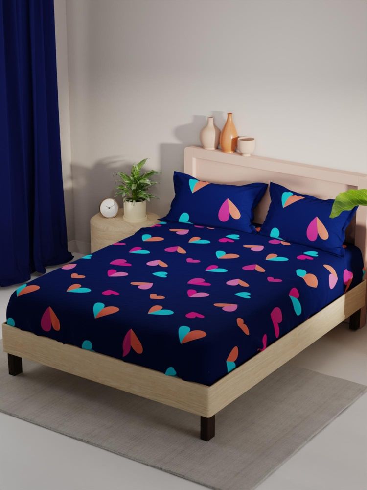 KOPA Navy Blue Abstract Micro Bedsheet with 2 Pillow Covers (Double)-image-46
