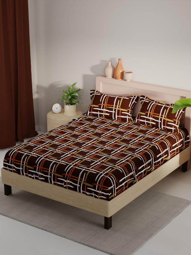 KOPA Brown Abstract Micro Bedsheet with 2 Pillow Covers (Double)-image-3