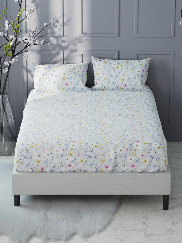 KOPA Grey Floral Micro Fabric Fitted Bedsheet with 2 Pillow Covers (King)-image-28