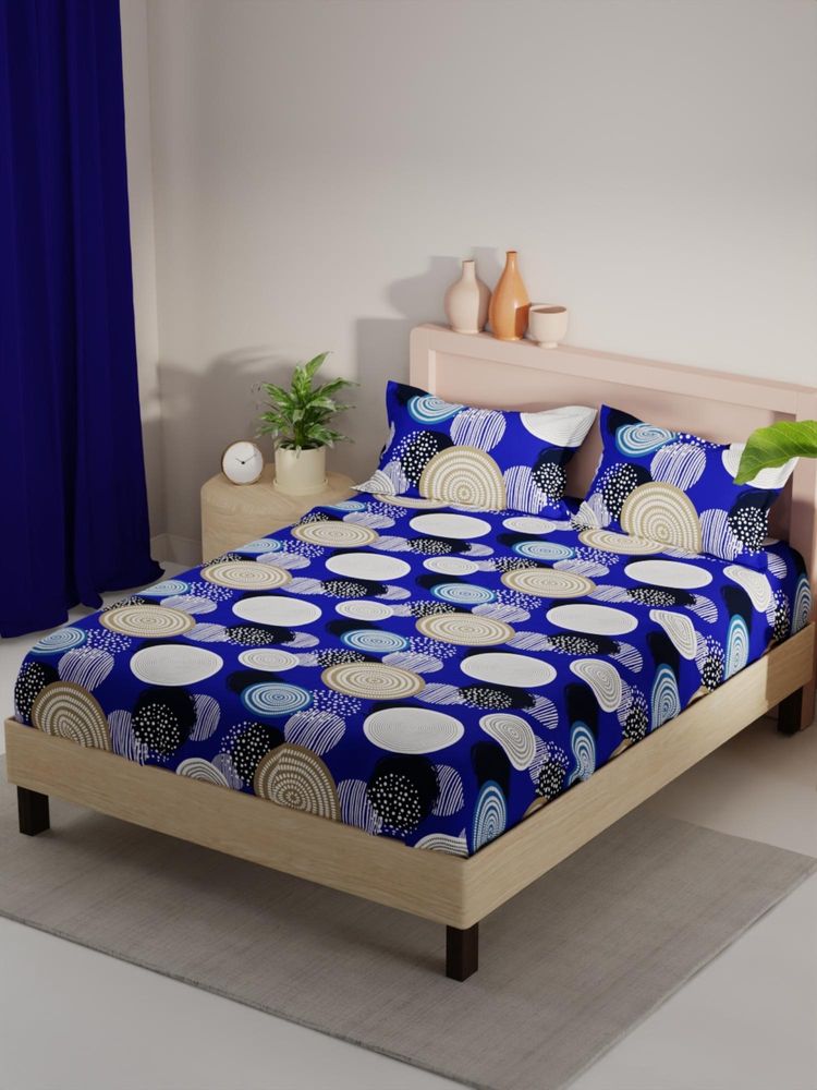 KOPA Blue Geometric Micro Fabric Bedsheet with 2 Pillow Covers (Double)-picture-22
