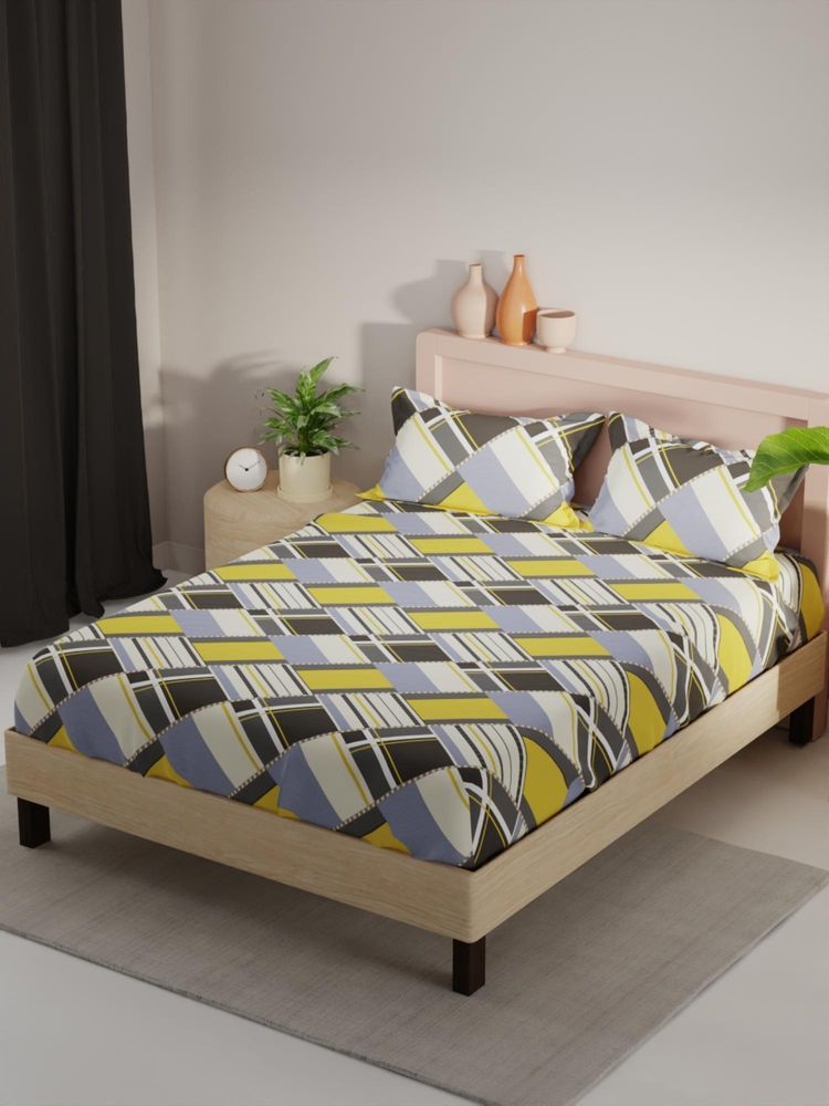 KOPA Multi-Color Checks Micro Fabric Bedsheet with 2 Pillow Covers (Double)-image-44