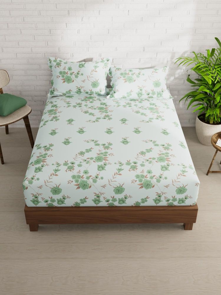 KOPA Green Floral Micro Bedsheet with 2 Pillow Covers (Double)-image-19