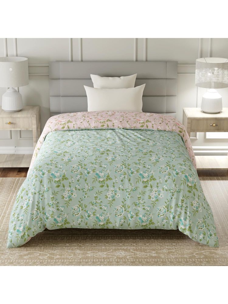 Layers Lumina Floret Cotton 140 TC Green Floral Reversible Comforter-image-49