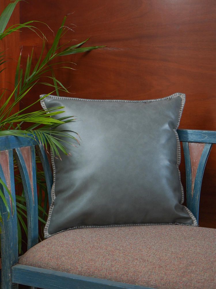 Zeba World Grey Flat Piped Leather Cushion Cover (18 x 18 Inches)-picture-23