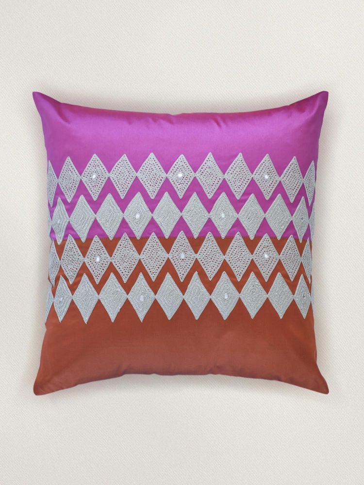Zeba World Multi-Color Embroidered Taffeta Polyester Cushion Cover (16 x 16 Inches)-image-36