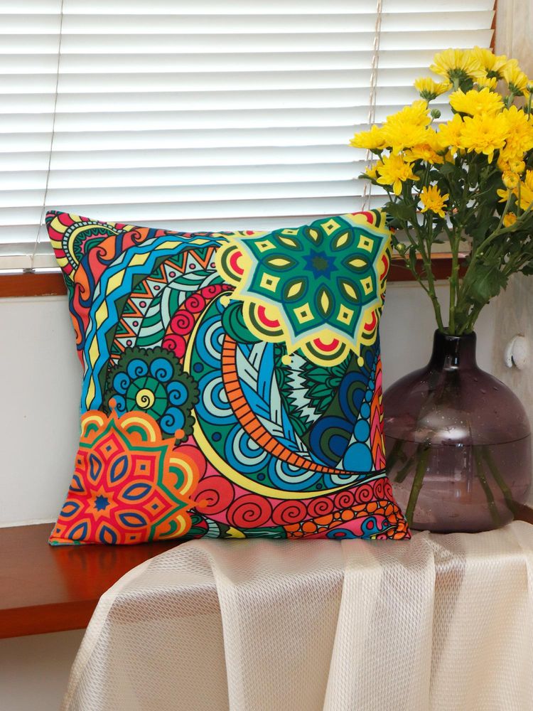 Zeba World Multi-Color Printed Polycotton Cushion Cover (16 x 16 Inches)-image-13