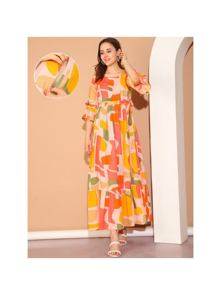 Moms Maternity Womens Geometric Print Cotton Yellow Maternity Maxi Dress Yellow (Set of 2)