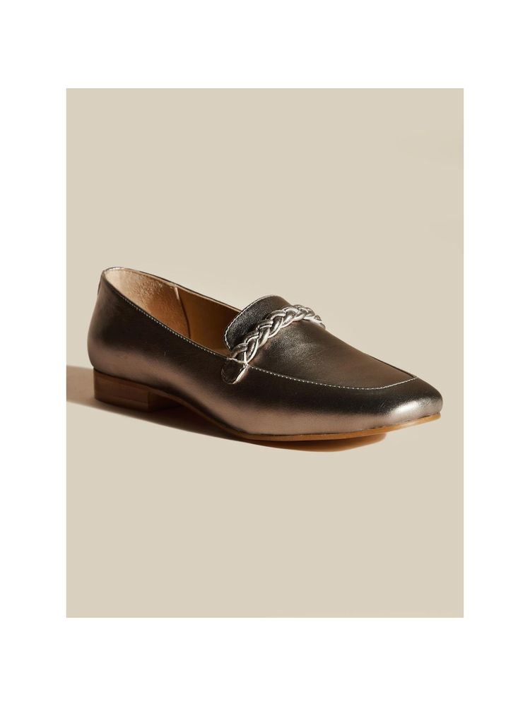 Peach Flores Women Sliver Leather Loafers-picture-18