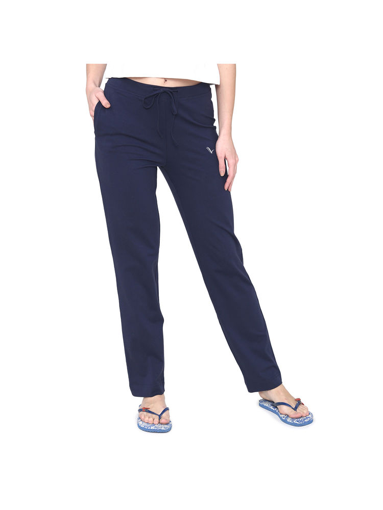 Vami Plain Cotton Rich Casual Lower - Navy Blue-image-5