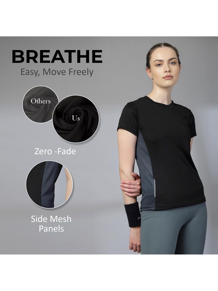 CHKOKKO Womens Mesh Gym T-Shirt Dry Fit Breathable Yoga Running Workout Black-image-3