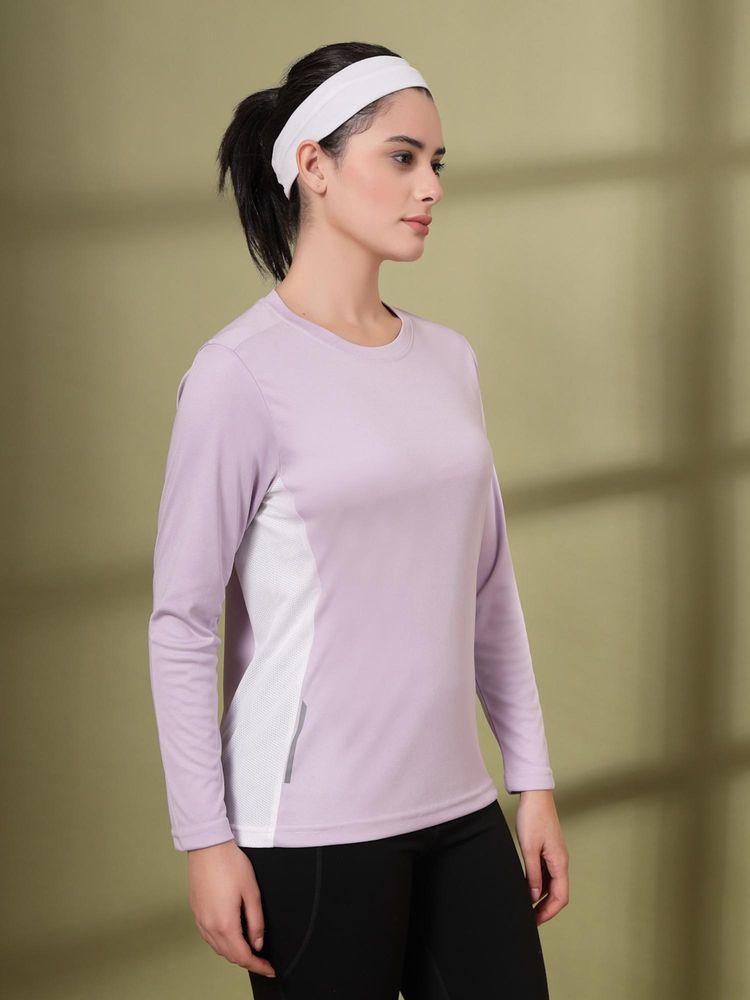 CHKOKKO Womens Full Sleeve Dry Fit Gym T-Shirt, Breathable Mesh Workout Top Lavender-picture-10