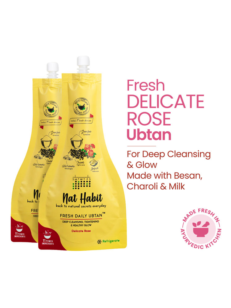 Nat Habit Fresh Daily Ubtan Face Pack - Delicate Rose for Deep Cleansing, Tightening & Instant Glow