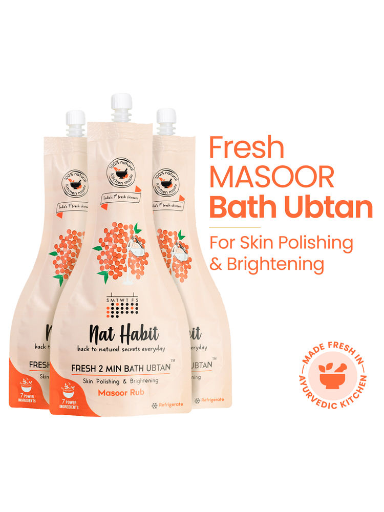 Nat Habit Fresh Bath Ubtan, Masoor Body Scrub, Skin Polishing & Brightening with Pulses, Milk & Curd