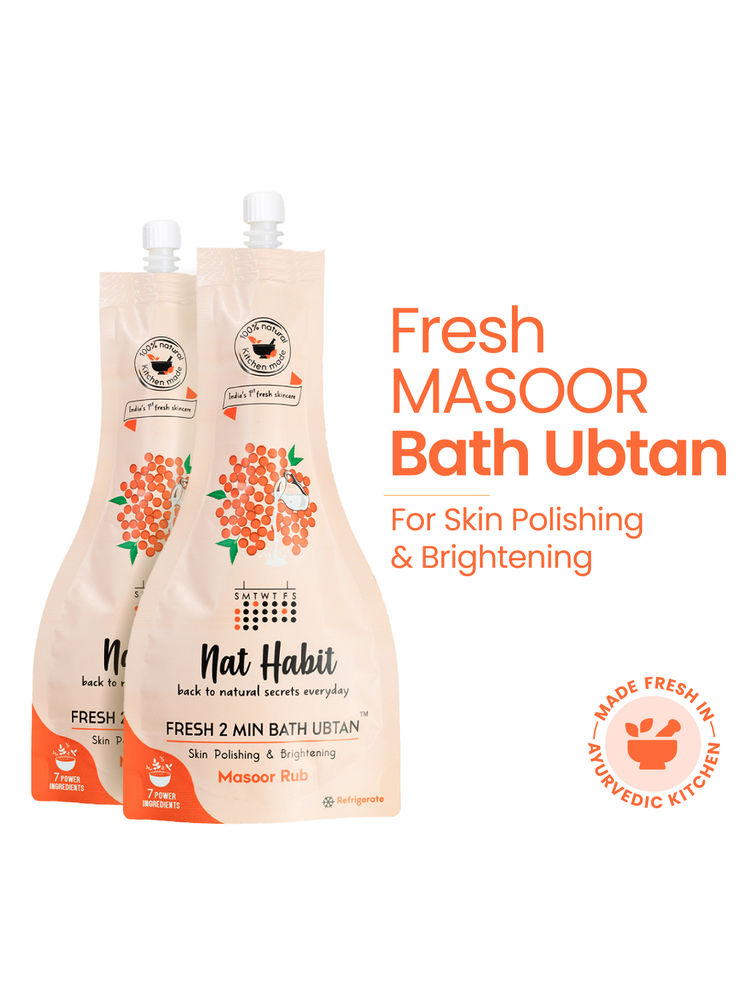Nat Habit Fresh Bath Ubtan - Masoor Body Scrub, Skin Polishing & Brightening with Pulses,Milk & Curd
