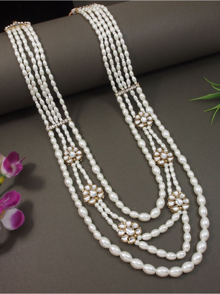 I Jewels Men Gold-Plated Artificial Stones Studded And Beaded Layered Statement Necklace-image-38
