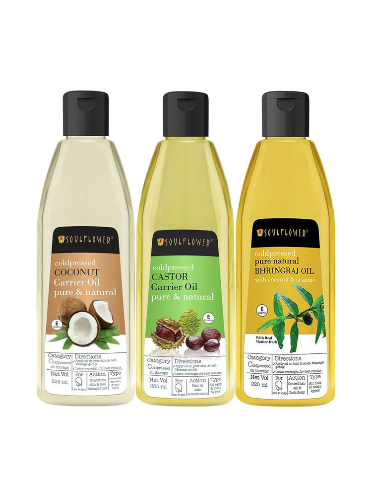 Soulflower Hair Oil Combos (Castor+Coconut+Bhringraj Oil) For Hairfall