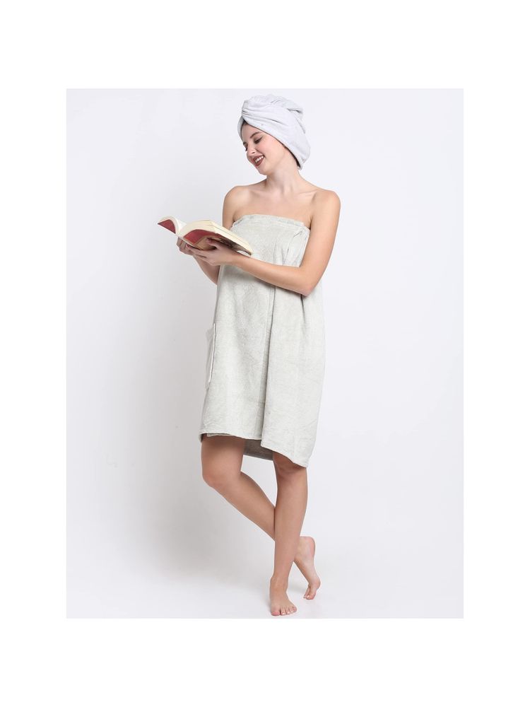 Creeva Light Grey Cotton Bath Wrap-image-47