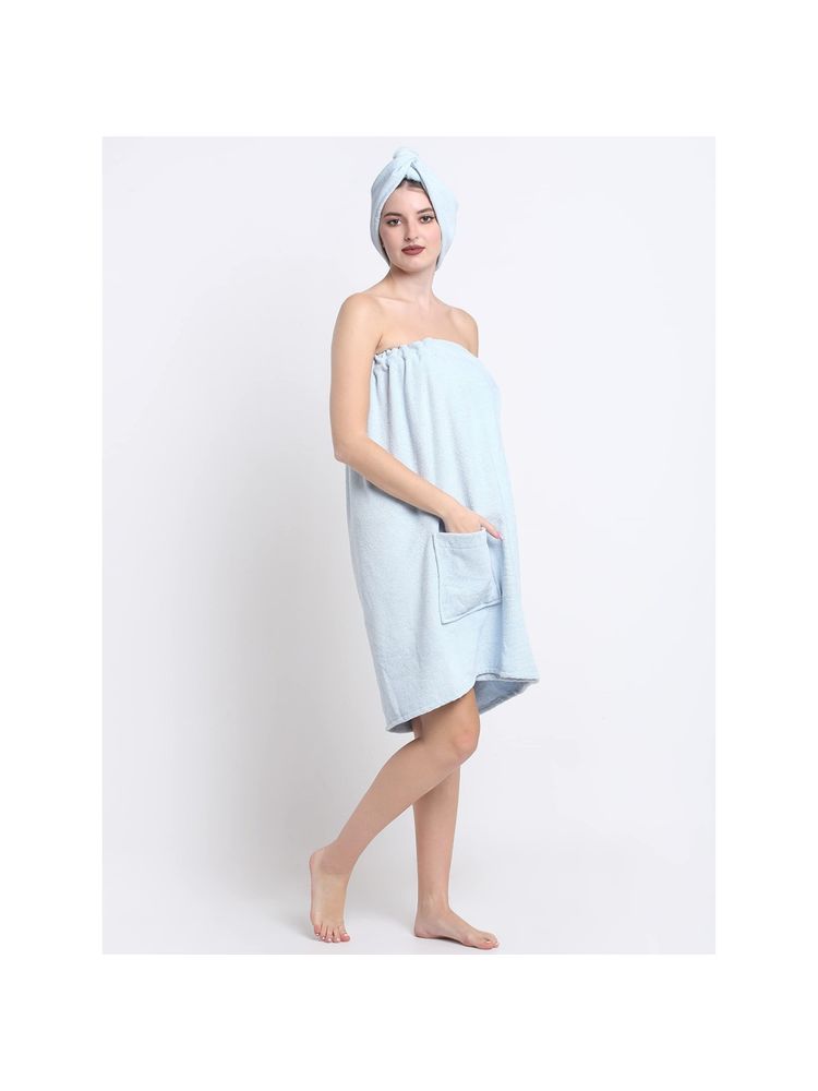 Creeva Blue Cotton Bath Wrap-image-32