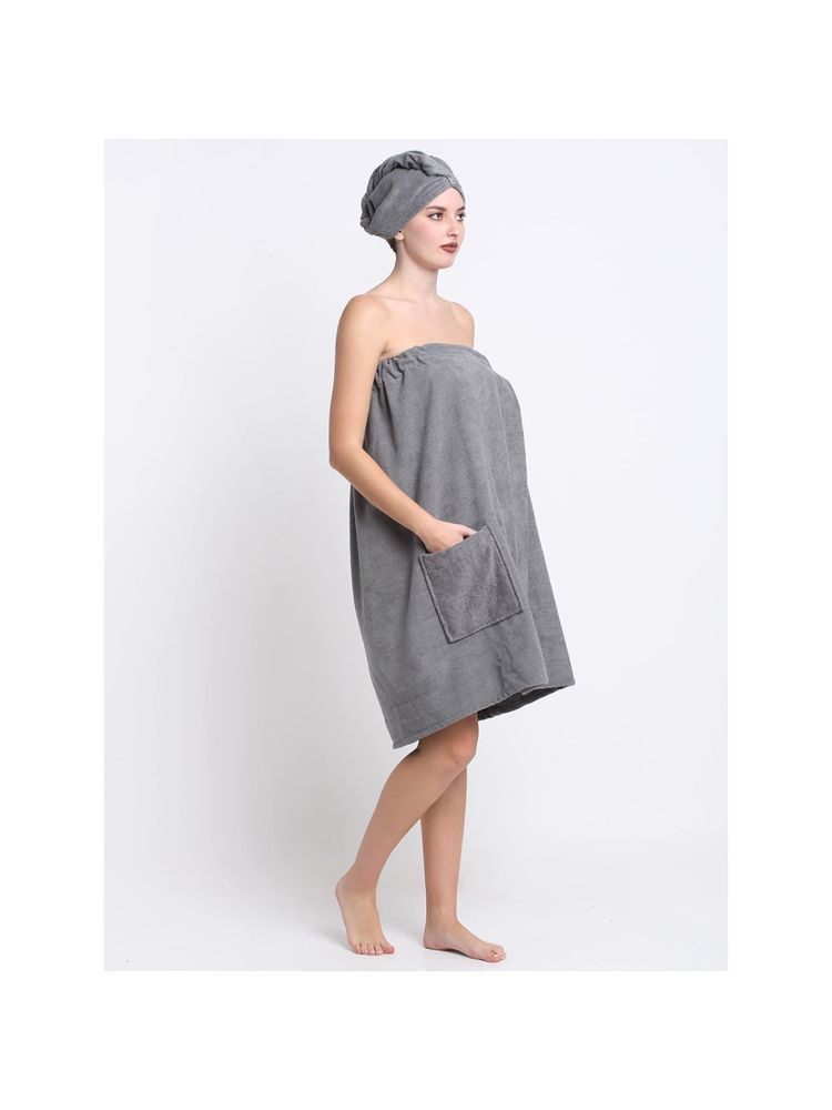 Creeva Grey Cotton Bath Wrap-image-43