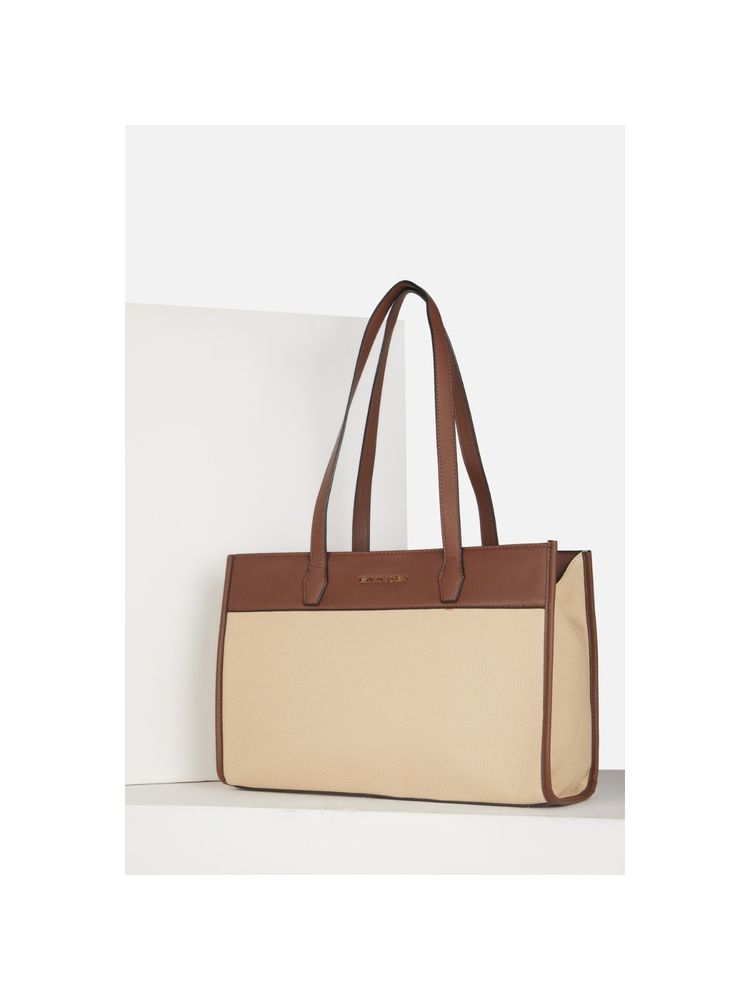 Van Heusen Women Beige Colorblock Casual Tote Bag-image-24