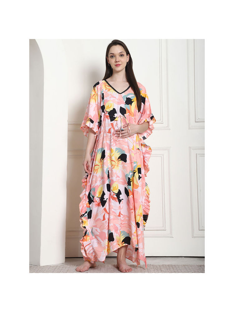 Secret Wish Floral Print Peach Rayon Maternity Kaftan-picture-14