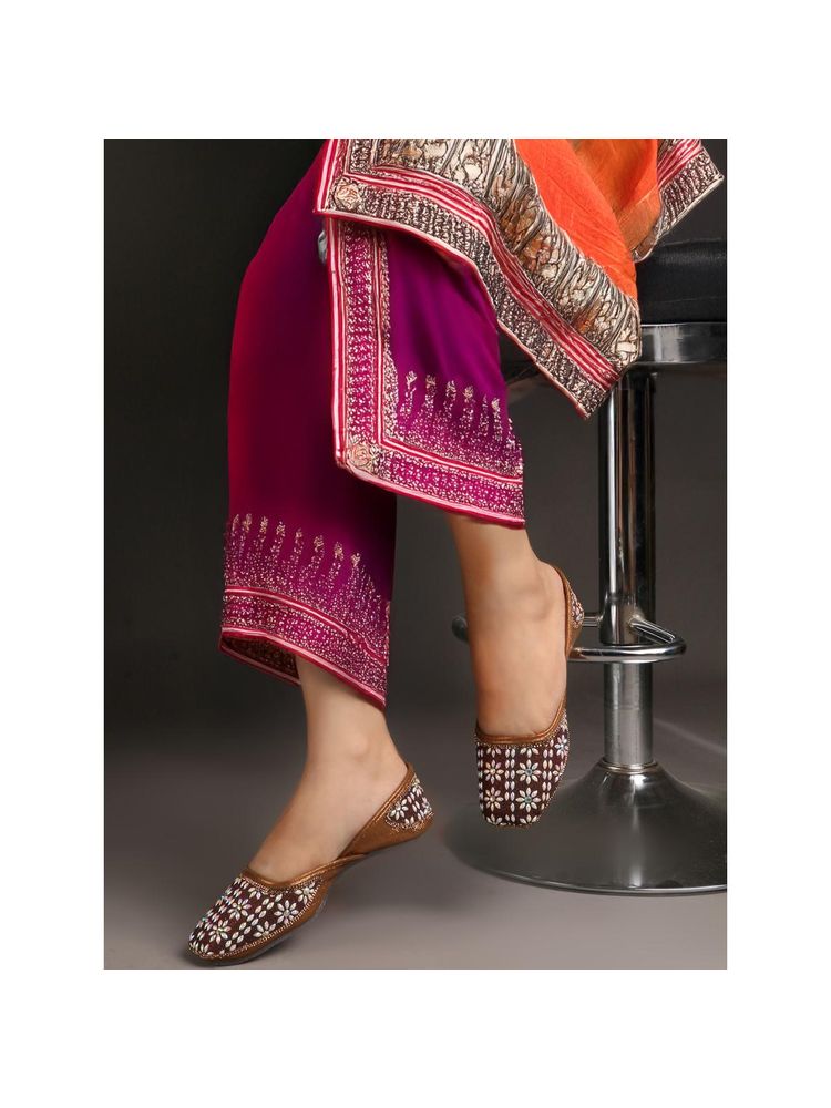 Iconics Women's Brown Floral Crystal Embellished Ethnic Juttis-picture-34