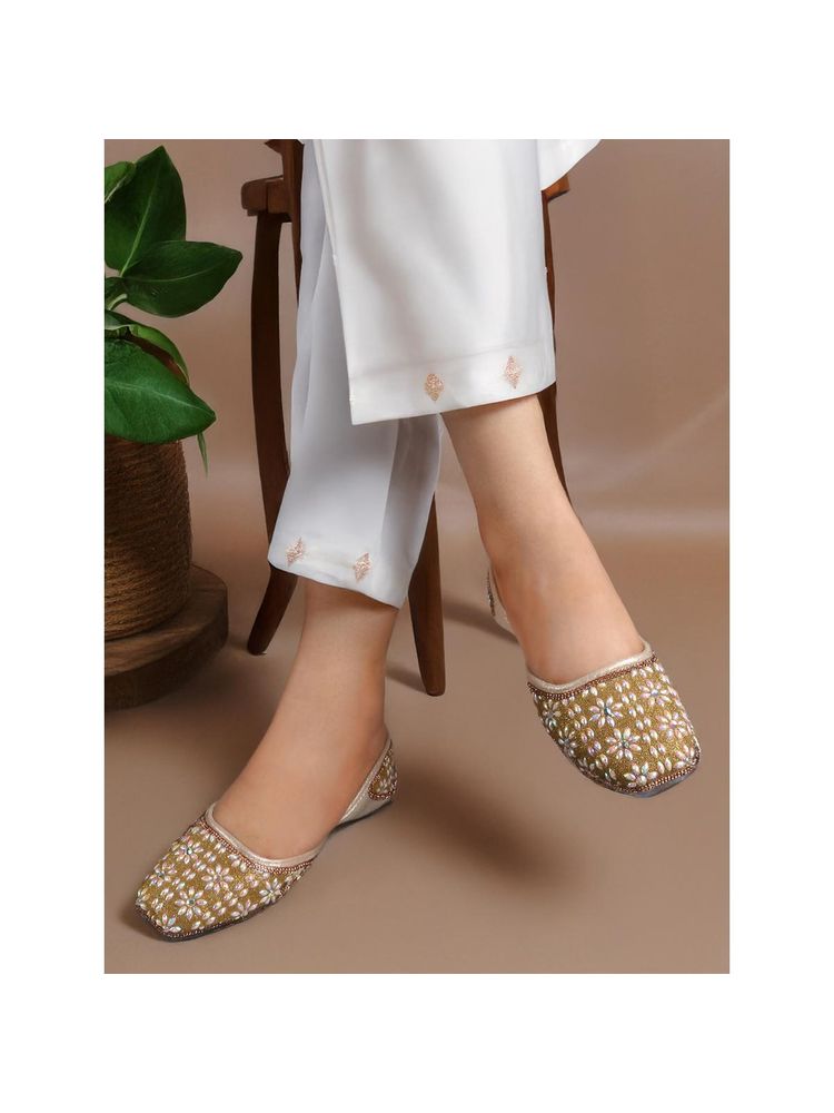 Iconics Women's Gold Floral Crystal Embellished Ethnic Juttis-picture-35
