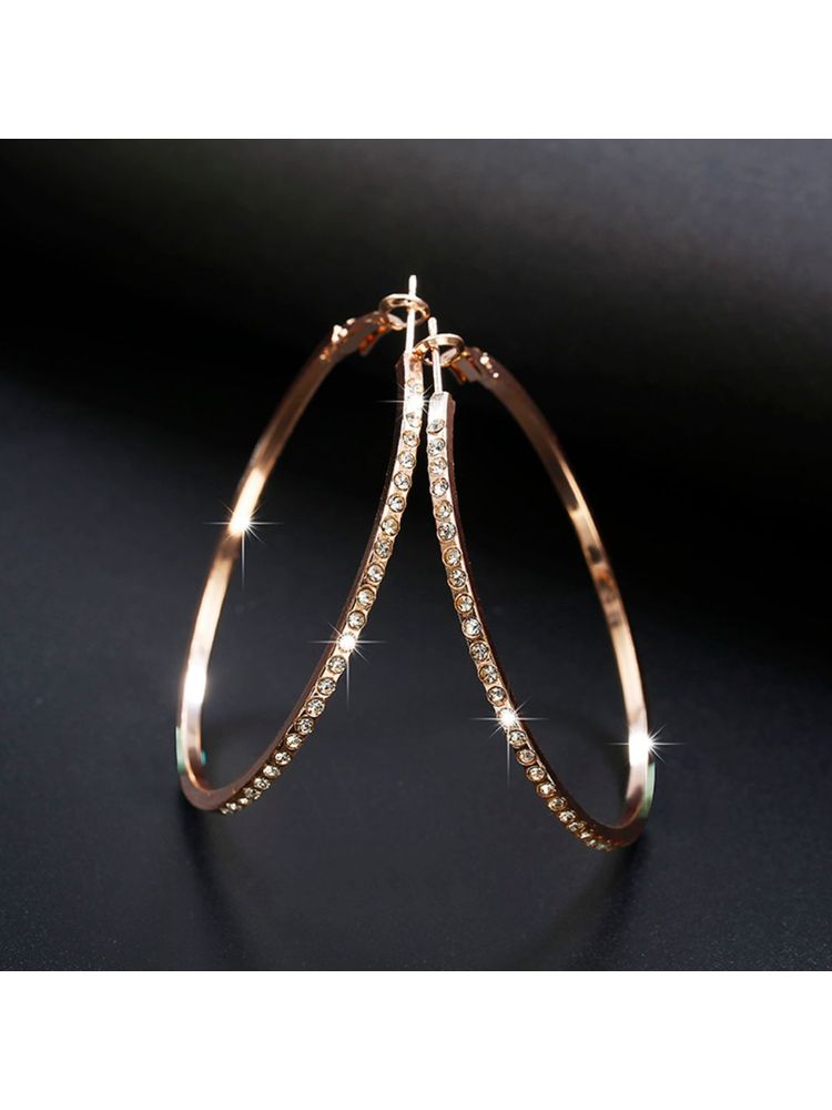 OOMPH Jewellery Rose Gold Tone Large Crystal Studded Party Hoop Earrings For Women & Girls-image-32