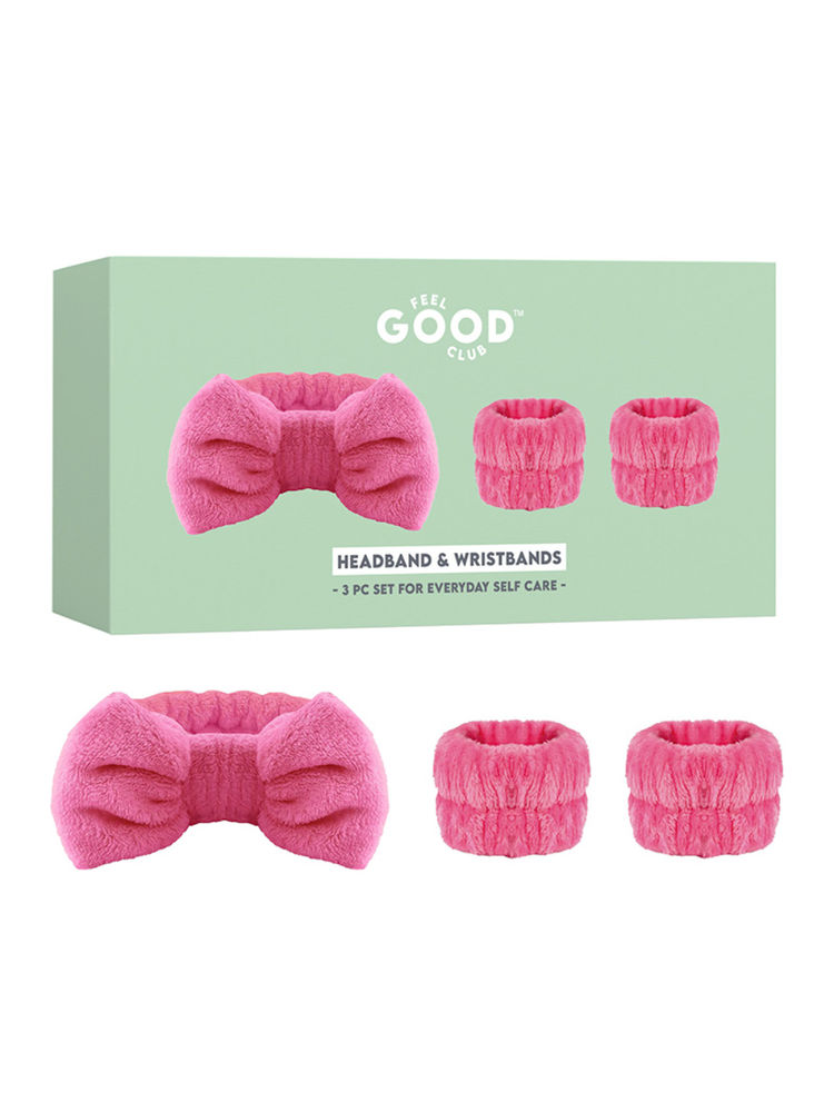 Feel Good Club Headband & Wristbands - Ultra Soft Set For Face Wash Skincare Makeup & Spa (3pcs)