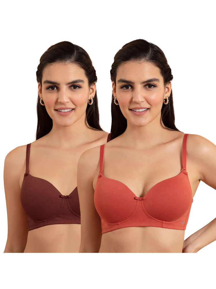 Nykd by Nykaa Breathe Cotton Padded Wireless T-Shirt Bra Carrot & Brick NYB198 (Pack Of 2)-picture-17