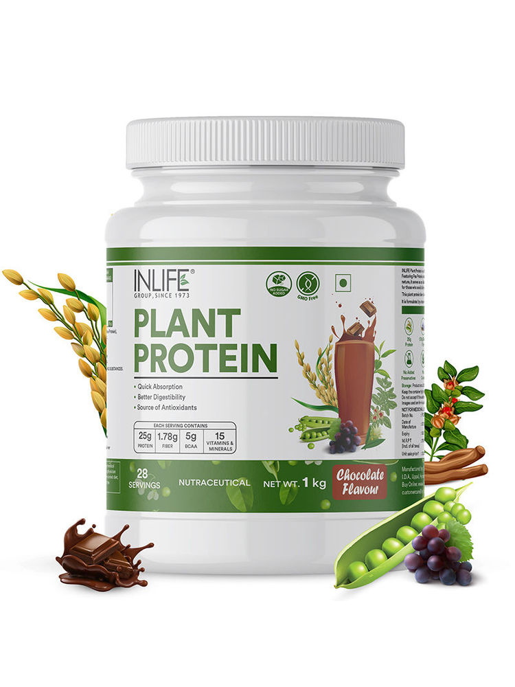 Inlife Plant Protein Powder - Pea, Quinoa & Brown Rice - 25g Protein - (Chocolate, 1kg)-picture-18