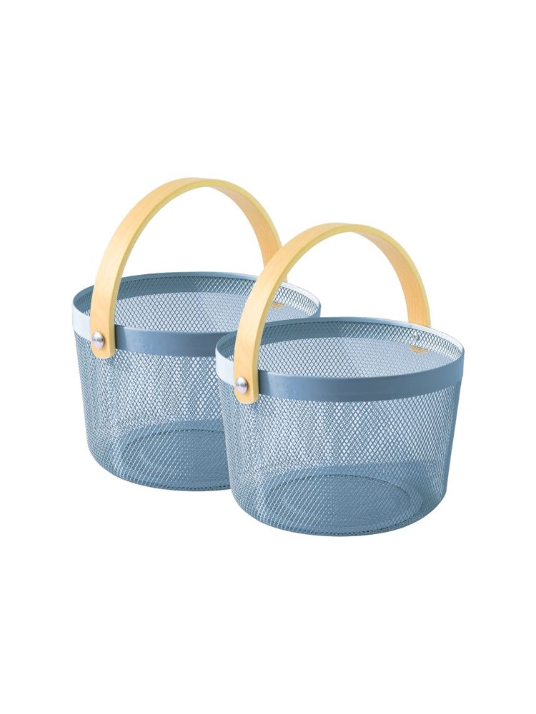 UMAI Metal Mesh Basket with Wooden Handle Multipurpose Blue-picture-12