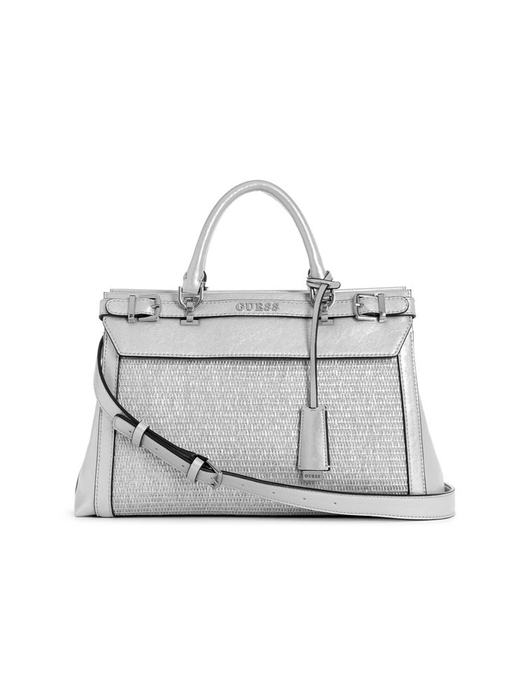 Guess Womens Silver Polyester Solid Satchel Bag-image-6