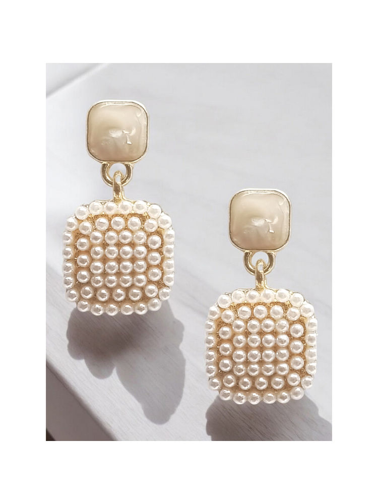 OOMPH White Pearls Drop Earrings - Square Partywear Women Stylish Latest-picture-10