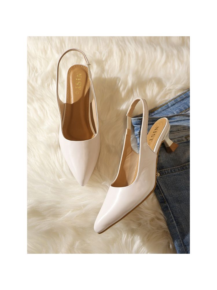 GNIST Sling Back White Kitten Pump Heels-image-15