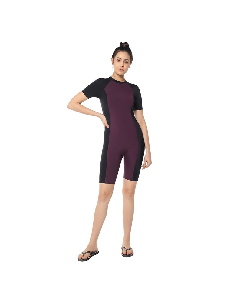 Amante Solid Padded Half Sleeves Crew Neck Leg Suit-picture-13