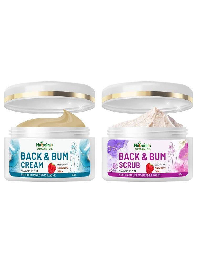 Nutrainix Organics Back & Bum Scrub And Cream Reduce Dark Spots & Acne Removal Combo Set Of 2
