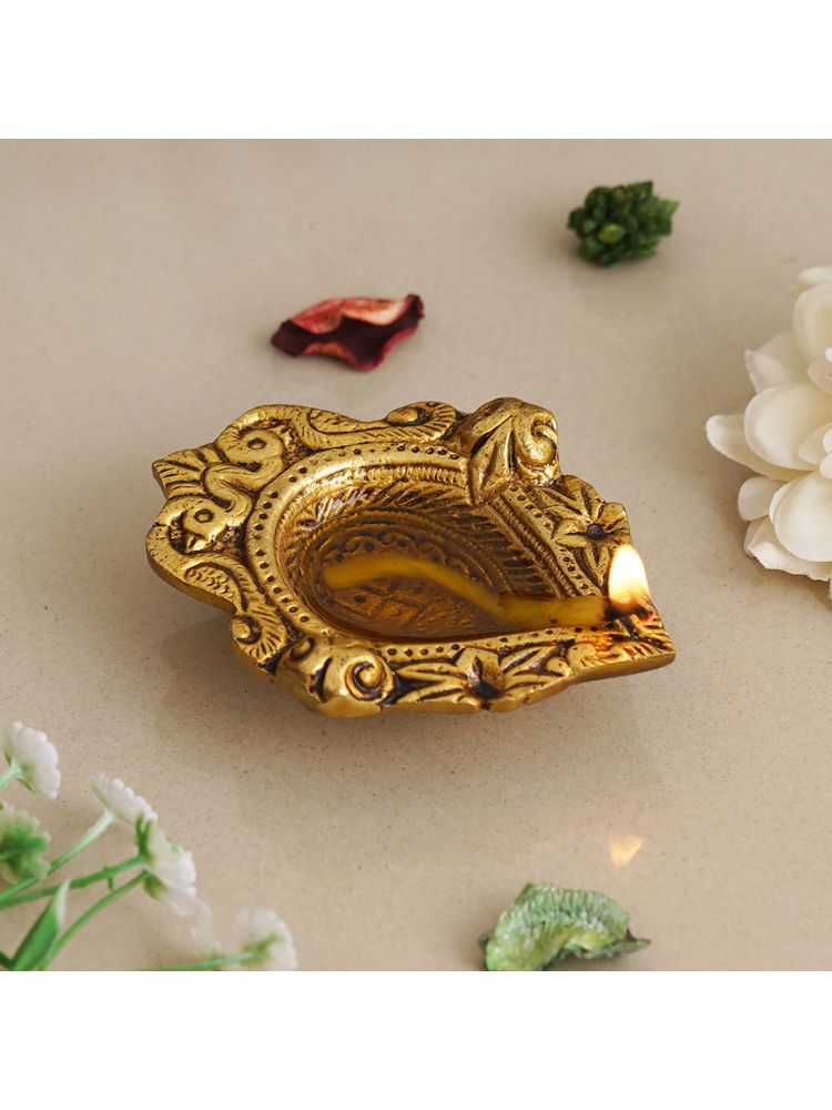 eCraftIndia Golden Handcrafted Traditional Decorative Brass Diya-image-6
