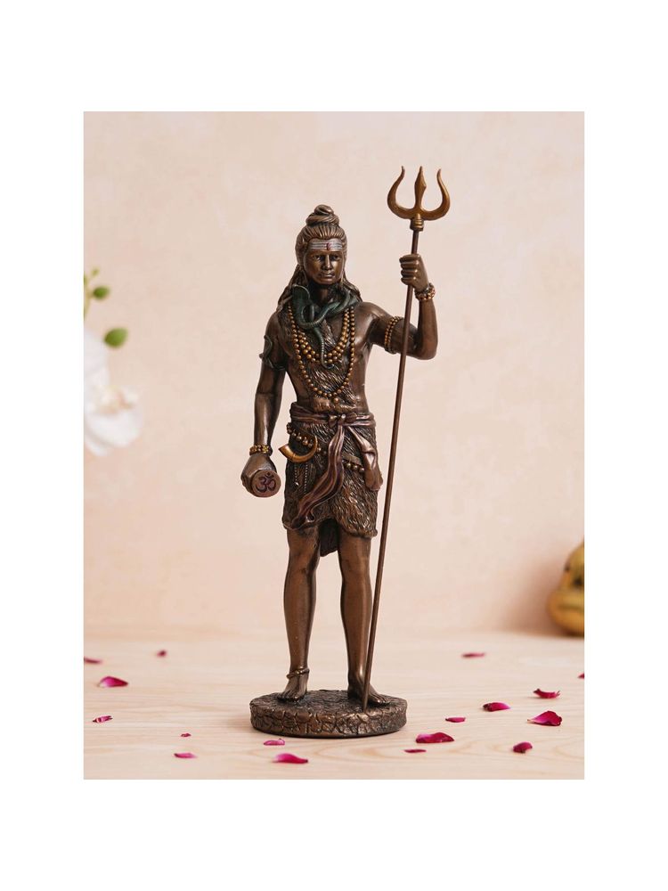 eCraftIndia Polyresin Bronze Finish Standing Lord Shiva Statue with Trishul,Damru-picture-11