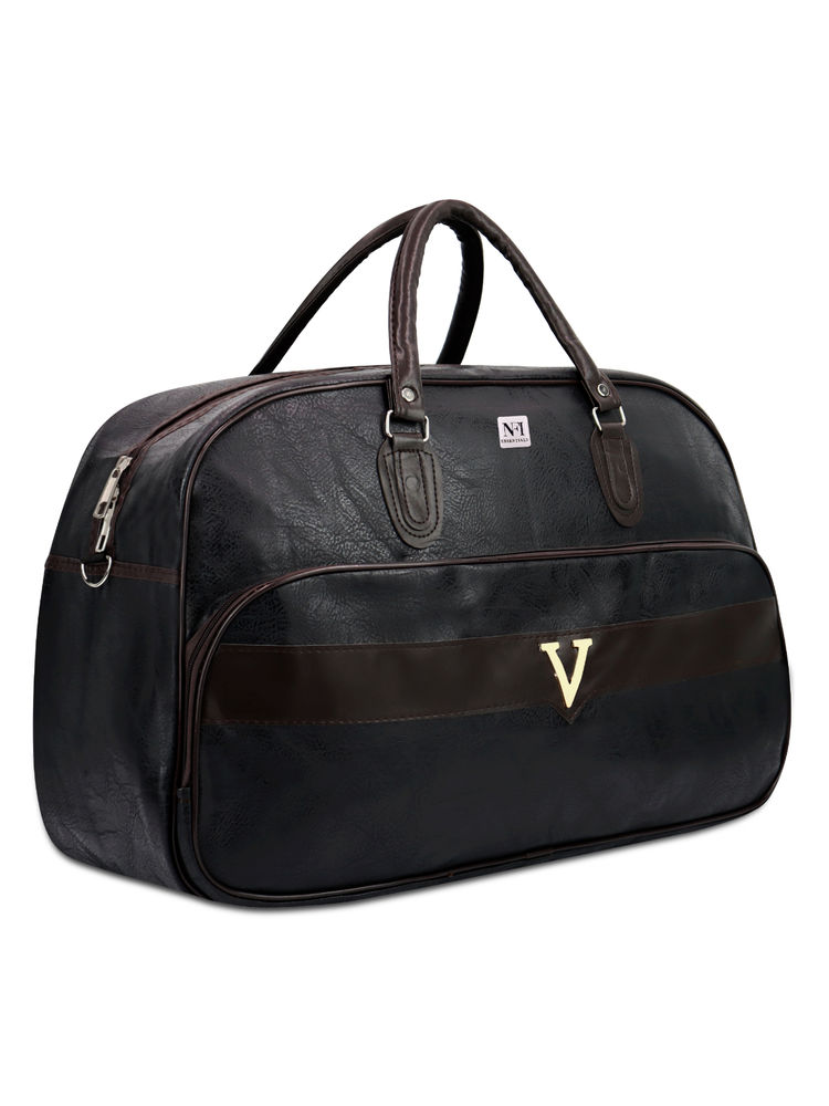 NFI Essentials Large Leather 20 Inch Black Duffle Bag for Travel Men and Women Black