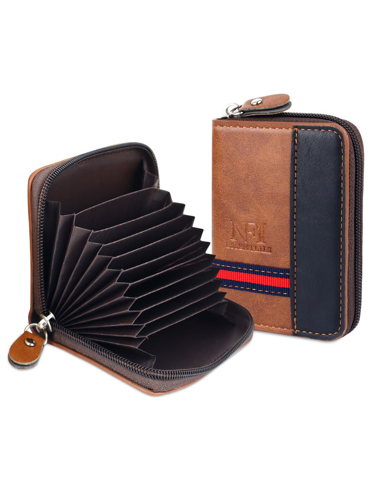 NFI Essentials PU Leather 11 Slots Card Holder for Men and Women Brown